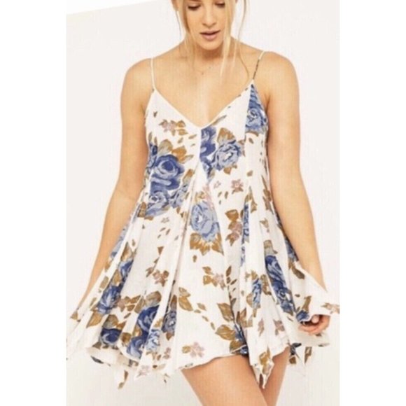 Intimately Free People XS Alyson tank slip mini dress tunic cream blue floral - Picture 4 of 9
